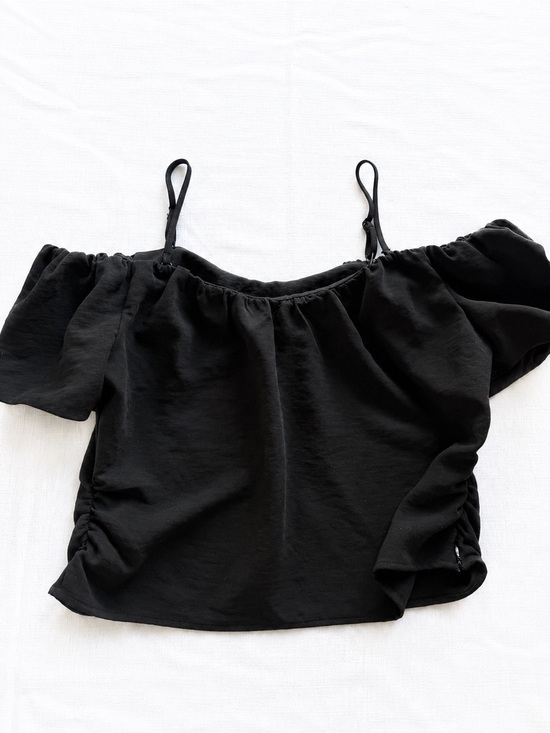 a new day Tops - A New Day Black Off-the-Shoulder Puff Sleeve Ruched Top XL